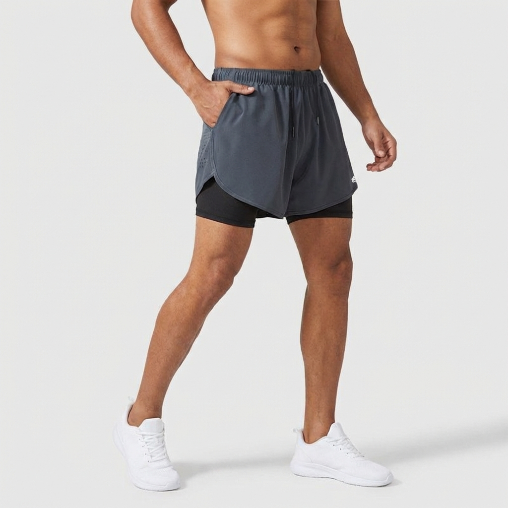 Men’s 2-in-1 Training Shorts with Inner Liner – Dark Grey