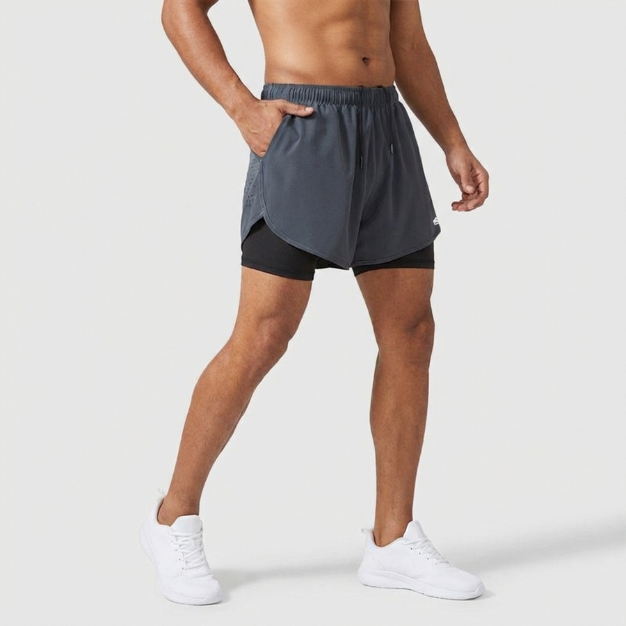 Men’s 2-in-1 Training Shorts with Inner Liner – Dark Grey