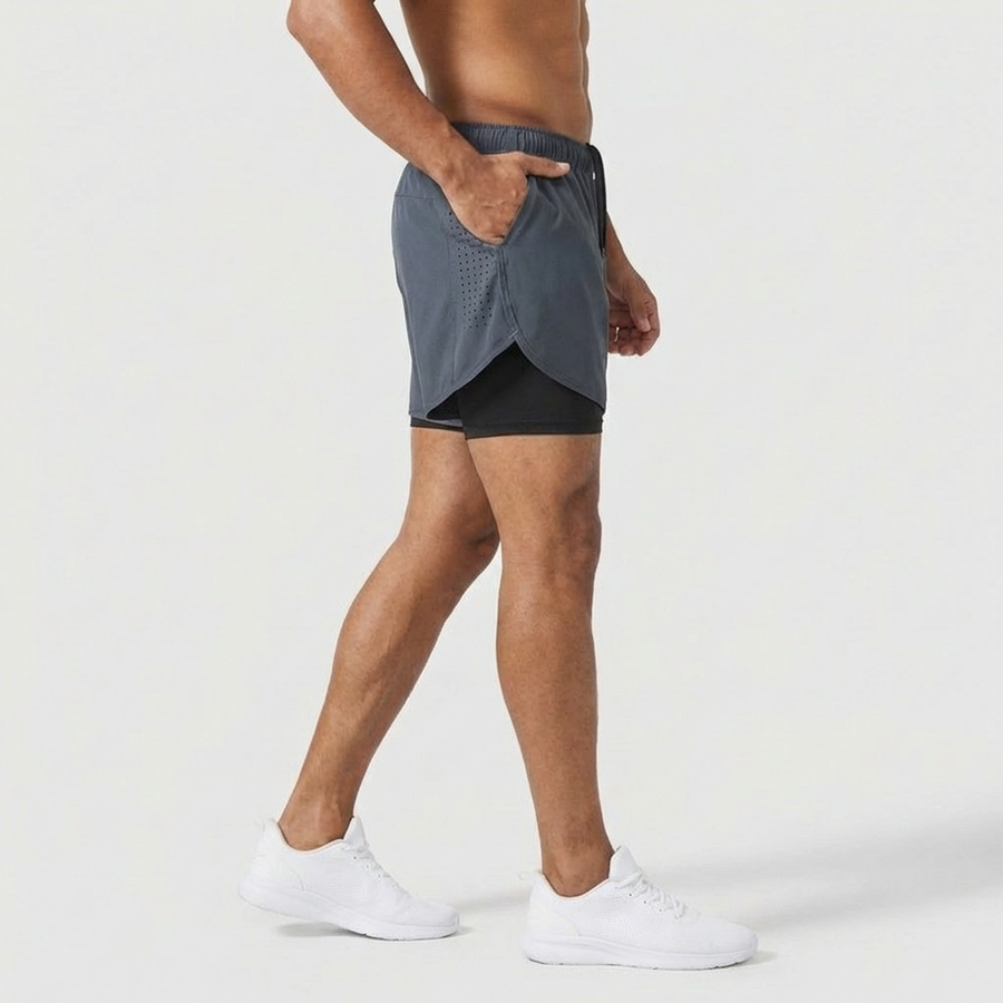 Men’s 2-in-1 Training Shorts with Inner Liner – Dark Grey
