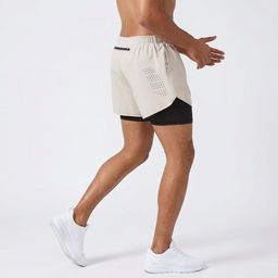 Men’s 2-in-1 Running Shorts with Inner Compression – Beige